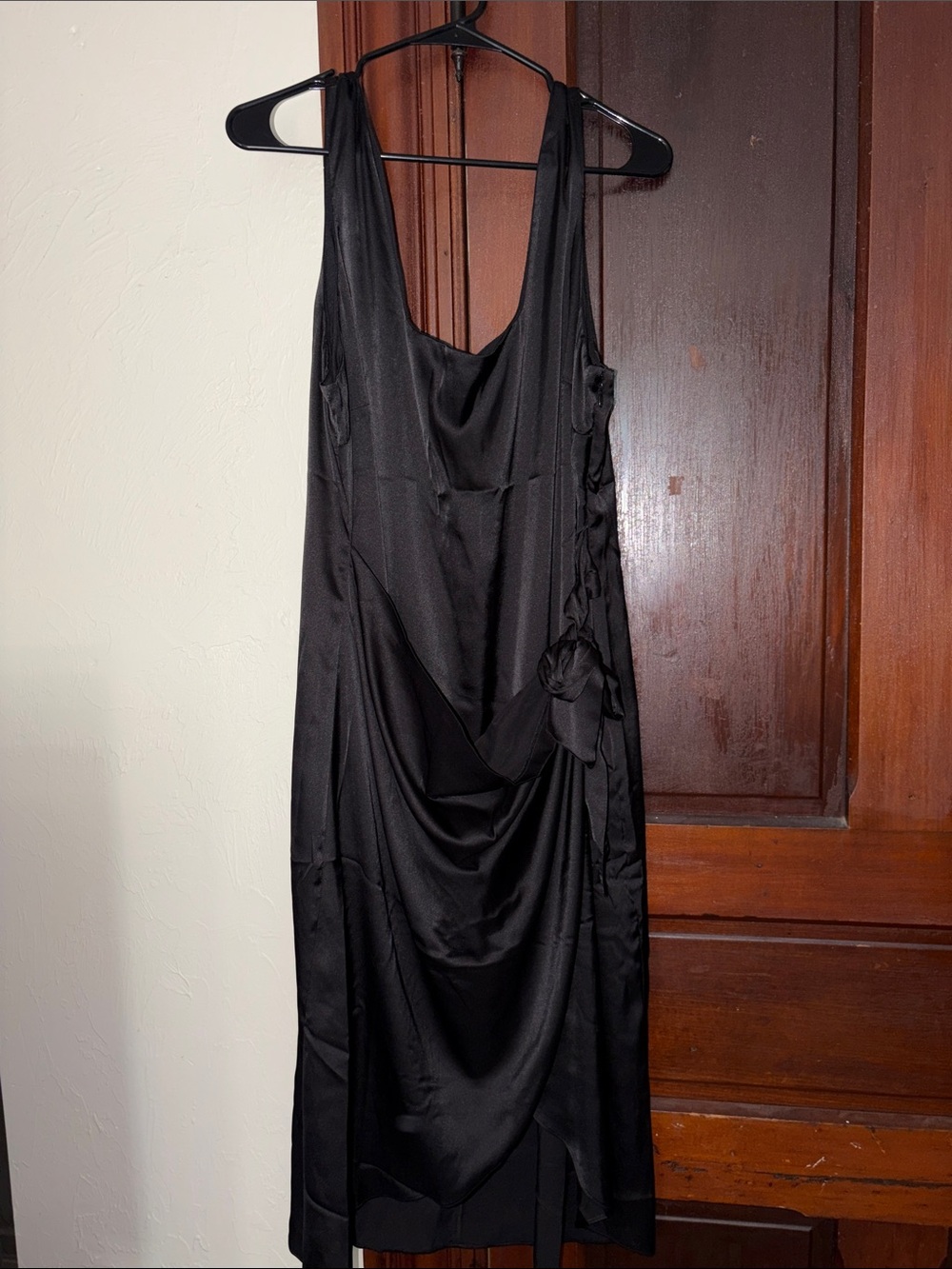 Black Draped Satin Women's Dress